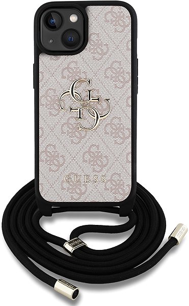 Handyhülle Guess PU 4G Metall Logo Crossbody Strap Back Cover für iPhone 15 Pink ...