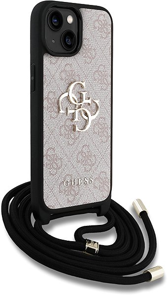 Handyhülle Guess PU 4G Metall Logo Crossbody Strap Back Cover für iPhone 15 Pink ...