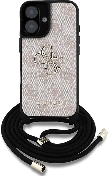 Handyhülle Guess PU 4G Metal Logo Crossbody Strap Rückseiten-Hüller für iPhone 16 Pink ...