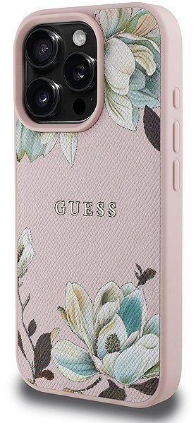 Handyhülle Guess PU Grained Magnolia MagSafe Rückseiten-Hülle für iPhone 16 Pro Pink ...