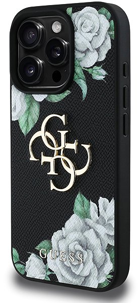 Handyhülle Guess PU Grained Roses 4G Metal Logo Rückseiten-Hülle für iPhone 16 Pro Black ...