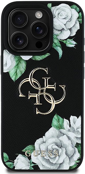 Handyhülle Guess PU Grained Roses 4G Metal Logo Rückseiten-Hülle für iPhone 16 Pro Black ...