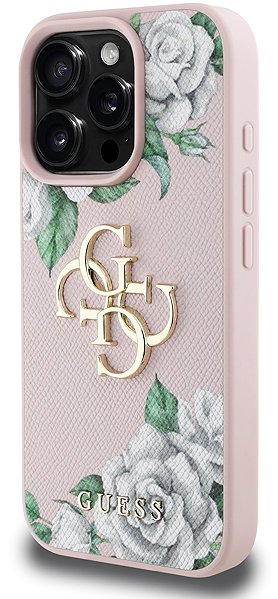 Handyhülle Guess PU Grained Roses 4G Metal Logo Rückseiten-Hülle für iPhone 16 Pro Pink ...