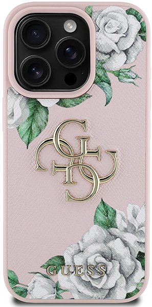 Handyhülle Guess PU Grained Roses 4G Metal Logo Rückseiten-Hülle für iPhone 16 Pro Pink ...