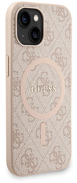 Handyhülle Guess PU Leather 4G Colored Ring Strap MagSafe Back Cover für das iPhone 15 Pink ...