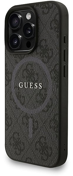Handyhülle Guess PU Leather 4G Colored Ring Strap MagSafe Back Cover für das iPhone 16 Pro Black ...