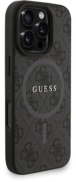 Handyhülle Guess PU Leather 4G Colored Ring Strap MagSafe Back Cover für das iPhone 16 Pro Black ...