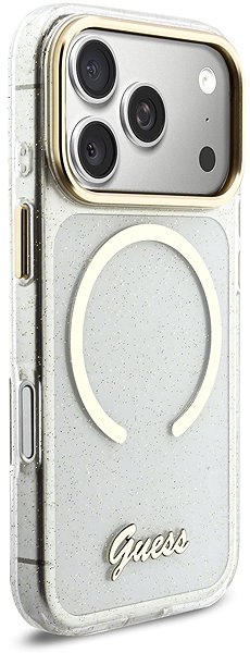 Handyhülle Guess IML Glitter Script Strap MagSafe Back Cover für iPhone 17 Pro Max Transparent ...