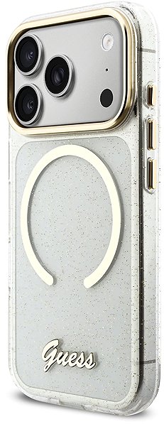 Handyhülle Guess IML Glitter Script Strap MagSafe Back Cover für iPhone 17 Pro Transparent ...