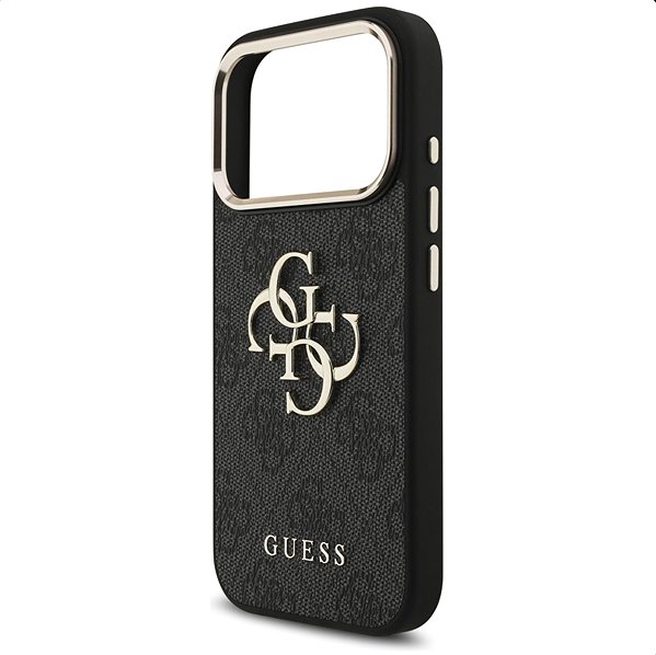 Handyhülle Guess PU Leather 4G Metal Logo Gold Frame Rückschutzhülle für iPhone 17 Pro Black ...