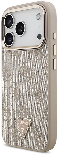 Handyhülle Guess PU Leather 4G Strass Triangle Logo Gold Frame MagSafe Rückseiten-Cover für iPhone 18 Pro Pink ...