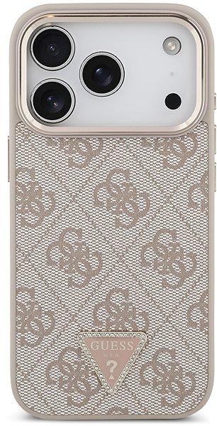Handyhülle Guess PU Leather 4G Strass Triangle Logo Gold Frame MagSafe Rückseiten-Cover für iPhone 18 Pro Pink ...