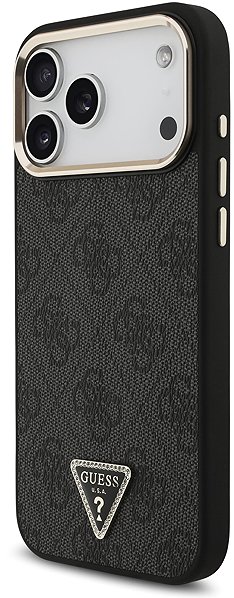 Handyhülle Guess PU Leder 4G Strass Triangle Logo Gold Frame MagSafe Back Cover für iPhone 18 Pro Max Black ...
