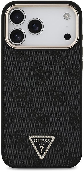 Handyhülle Guess PU Leder 4G Strass Triangle Logo Gold Frame MagSafe Back Cover für iPhone 18 Pro Max Black ...