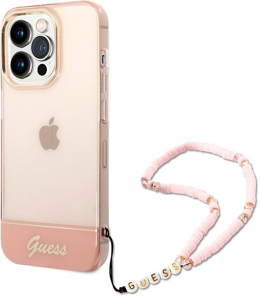 Handyhülle Guess PC/TPU Camera Outline Translucent Back Cover mit Riemen für iPhone 14 Pro Max Pink ...