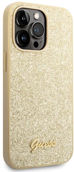 Handyhülle Guess PC/TPU Glitter Flakes Metal Logo Back Cover für iPhone 14 Pro Gold ...