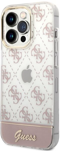 Handyhülle Guess PC/TPU Peony Glitter Script Logo Back Cover für iPhone 14 Pro Pink ...