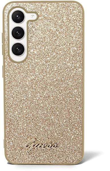 Handyhülle Guess PC/TPU Glitter Flakes Metal Logo Back Cover für Samsung Galaxy S23+ Gold ...