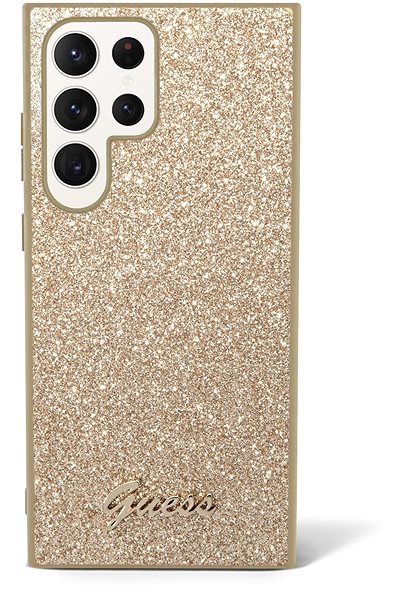Telefon tok Guess PC/TPU Glitter Flakes Metal Logo Samsung Galaxy S23 Ultra aranyszín hátlap tok ...