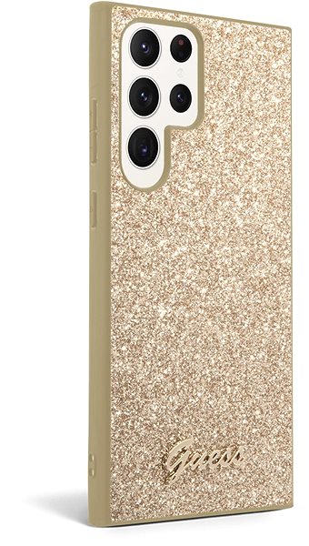 Telefon tok Guess PC/TPU Glitter Flakes Metal Logo Samsung Galaxy S23 Ultra aranyszín hátlap tok ...