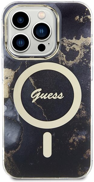 Handyhülle Guess Marble IML MagSafe kompatibles Back Cover für iPhone 14 Pro schwarz ...