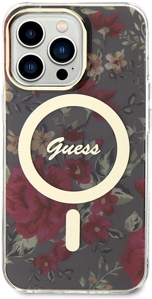 Handyhülle Guess PC/TPU Flowers IML MagSafe kompatibles Back Cover für iPhone 13 Pro khakifarben ...