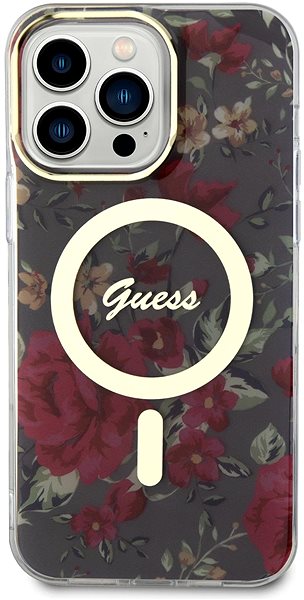 Handyhülle Guess PC/TPU Flowers IML MagSafe kompatibles Back Cover für iPhone 13 Pro Max Kaki ...