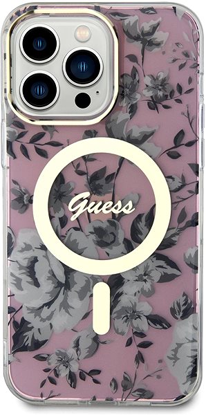 Handyhülle Guess PC/TPU Flowers IML MagSafe kompatibles Back Cover für iPhone 13 Pro Max pink ...