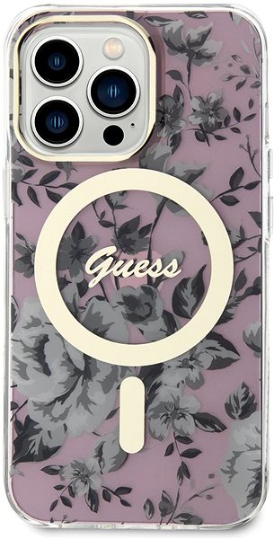 Telefon tok Guess PC/TPU Flowers IML MagSafe kompatibilis iPhone 13 Pro hátlap tok, rózsaszín ...
