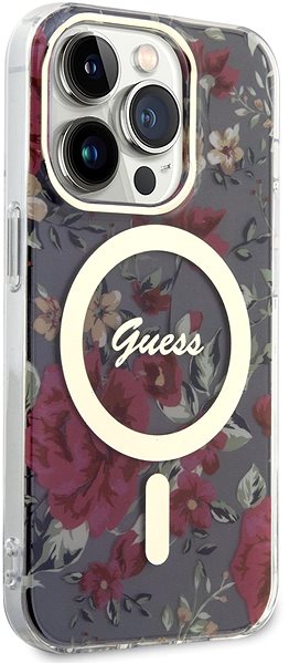 Handyhülle Guess PC/TPU Flowers IML MagSafe kompatibles Back Cover für iPhone 14 Pro Kaki ...