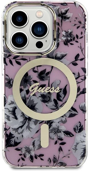 Telefon tok Guess PC/TPU Flowers IML MagSafe kompatibilis iPhone 14 Pro hátlap tok, rózsaszín ...