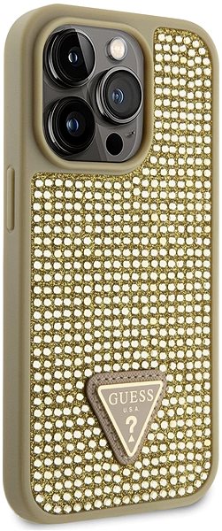 Kryt na mobil Guess Rhinestones Triangle Metal logo kryt pre iPhone 14 Pro Gold ...
