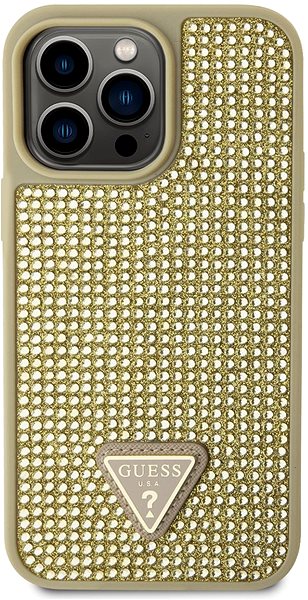 Kryt na mobil Guess Rhinestones Triangle Metal logo kryt pre iPhone 14 Pro Max Gold ...