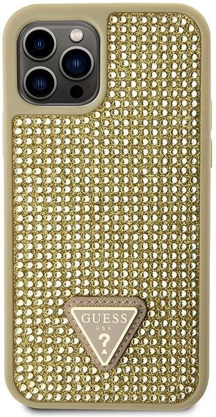 Kryt na mobil Guess Rhinestones Triangle Metal logo kryt pre iPhone 12 / 12 Pro Gold ...