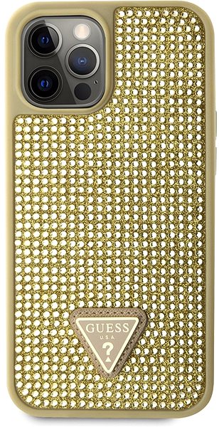 Kryt na mobil Guess Rhinestones Triangle Metal logo kryt pre iPhone 12 Pro Max Gold ...