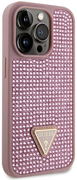 Telefon tok Guess Rhinestones Triangle Metal Logo iPhone 14 Pro rózsaszín tok ...