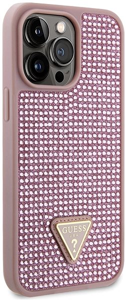 Telefon tok Guess Rhinestones Triangle Metal Logo iPhone 14 Pro Max rózsaszín tok ...