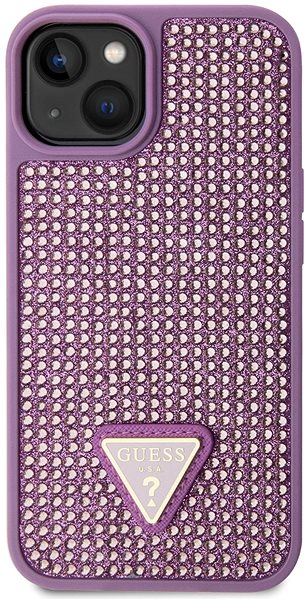 Kryt na mobil Guess Rhinestones Triangle Metal logo kryt pre iPhone 14 Purple ...