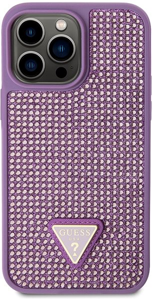 Kryt na mobil Guess Rhinestones Triangle Metal logo kryt pre iPhone 14 Pro Max Purple ...