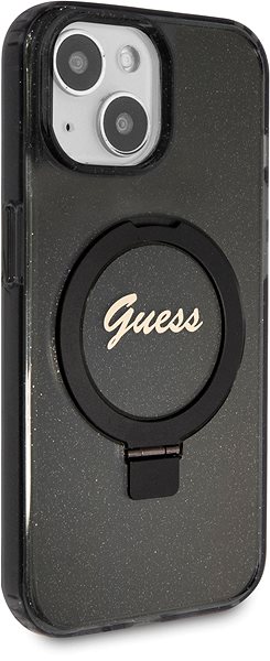 Handyhülle Guess IML Ring Stand Glitter MagSafe Back Cover für iPhone 15 Schwarz ...