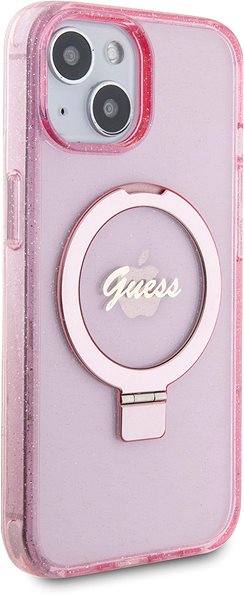 Telefon tok Guess IML Ring Stand Glitter iPhone 15 MagSafe rózsaszín tok ...