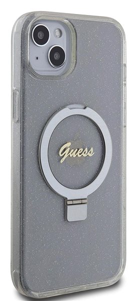 Handyhülle Guess IML Ring Stand Glitter MagSafe Back Cover für iPhone 15 Plus transparent ...