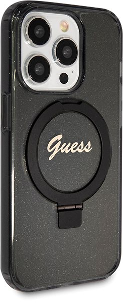 Telefon tok Guess IML Ring Stand Glitter iPhone 15 Pro MagSafe fekete tok ...