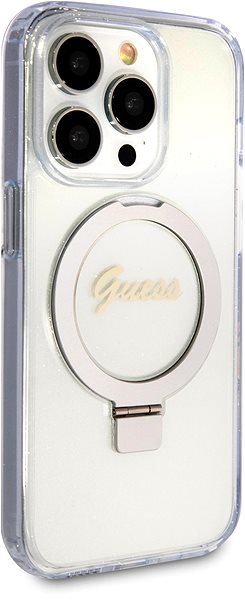 Handyhülle Guess IML Ring Stand Glitter MagSafe Back Cover für iPhone 15 Pro Max transparent ...