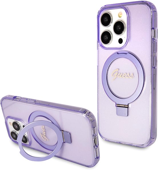 Kryt na mobil Guess IML Ring Stand Glitter MagSafe Zadný Kryt pre iPhone 15 Pro Purple ...