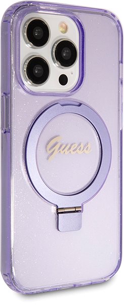 Telefon tok Guess IML Ring Stand Glitter iPhone 15 Pro MagSafe lila tok ...