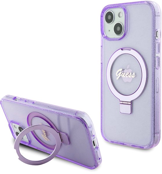Kryt na mobil Guess IML Ring Stand Glitter MagSafe Zadný Kryt pre iPhone 15 Purple ...