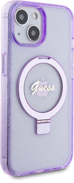 Handyhülle Guess IML Ring Stand Glitter MagSafe Back Cover für iPhone 15 Lila ...