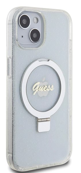 Handyhülle Guess IML Ring Stand Glitter MagSafe Back Cover für iPhone 15 transparent ...