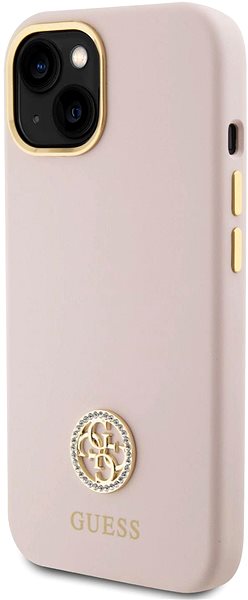 Kryt na mobil Guess Liquid Silicone 4G Strass Metal Logo Zadný Kryt pre iPhone 15 Pink ...